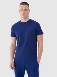 4F T-shirt regular gładki męski - granatowy L. Niebieskie t-shirty męskie 4f, l, bez wzorów, z bawełny, bez kołnierzyka. Za 49.99 zł.