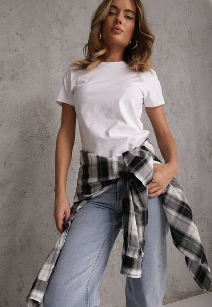 Biały T-shirt z Bawełny z Okrągłym Dekoltem Nedima. Białe t-shirty damskie Renee, m, bez wzorów, z bawełny, bez kołnierzyka. Za 29.99 zł.