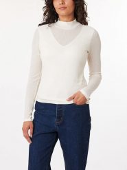 Scotch & Soda Koszulka w kolorze kremowym rozmiar: L. Brązowe bluzki damskie Scotch & Soda, l, bez wzorów, prążkowane, bez kołnierzyka, bez ramiączek. Za 61.60 zł.