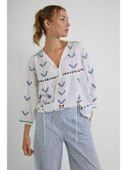 Josephine & Co Bluzka "Dustin" w kolorze biało-niebieskim rozmiar: 42. Białe bluzki damskie Josephine & Co, z aplikacjami, z bawełny, bez kołnierzyka, bez ramiączek. Za 184.46 zł.