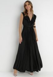 Czarny Kombinezon Plisowany Actithoe. Czarne kombinezony damskie Born2be, s, bez wzorów, z materiału, eleganckie, bez kołnierzyka, bez ramiączek, długie. Za 179.99 zł.