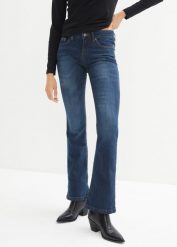 Jeansy ze stretchem o kroju bootcut, mid waist. Niebieskie jeansy damskie bonprix. Za 92.99 zł.