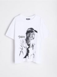Koszulka 2Pac - biały. Białe t-shirty damskie Sinsay, l, bez wzorów, bez kołnierzyka. W wyprzedaży za 19.99 zł.