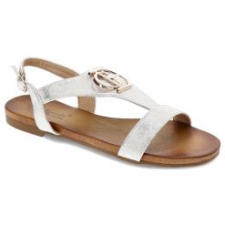 Białe Sandały S.Barski Eleganckie Obuwie Damskie. Białe sandały damskie S.BARSKI, bez wzorów, bez obcasa, na płaskiej podeszwie. Za 99.99 zł.