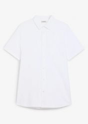 Koszula z krótkim rękawem, uszyta z piki z dużą ilością stretchu, slim fit. Białe koszule męskie bonprix, m, bez wzorów, bez kołnierzyka, bez ramiączek. Za 72.99 zł.