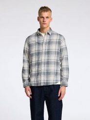 SELECTED HOMME Koszula w kolorze szaro-białym rozmiar: M. Szare koszule męskie Selected Homme, m, bez wzorów, z bawełny, bez kołnierzyka, bez ramiączek. Za 83.42 zł.