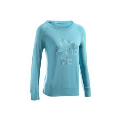 Koszulka długi rękaw Gym & Pilates 500 damska. Niebieskie bluzki sportowe damskie DOMYOS, xs, z bawełny, bez kołnierzyka, bez ramiączek. Za 29.99 zł.