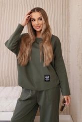 Komplet new punto bluza + spodnie khaki. Brązowe bluzy bez kaptura damskie KESI, l, z bawełny. Za 347.13 zł.