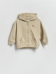 Bawełniana bluza z kapturem - beżowy. Brązowe bluzy i bluzki niemowlęce Reserved, bez wzorów, z bawełny, bez ramiączek, z kapturem. Za 55.99 zł.