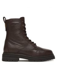 Tommy Hilfiger Trapery Th Plaque Pebble Lace Boot Warm FW0FW08767 Brązowy. Brązowe trapery damskie Tommy Hilfiger, ze skóry, bez obcasa. Za 679.99 zł.