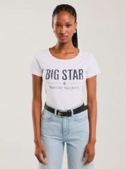 Koszulka damska o klasycznym kroju biała Brunona 101. Białe t-shirty damskie Big Star, l, bez wzorów, z bawełny, bez kołnierzyka. Za 89.99 zł.