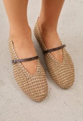 Brązowe Plecione Balerinki w Stylu Boho z Paskiem z Klamerką Eviliria. Brązowe baleriny damskie Born2be, bez wzorów, z jeansu, bez obcasa. Za 109.99 zł.