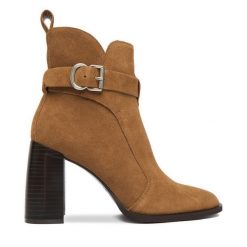 Botki Badura. Brązowe botki damskie Badura, bez obcasa, na słupku, bez zapięcia. Za 419.99 zł.