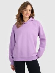 4F Bluza dresowa nierozpinana z kapturem damska - fioletowa XL. Fioletowe bluzy sportowe damskie 4f, xl, bez wzorów, z dresówki, bez ramiączek, z kapturem. Za 159.99 zł.