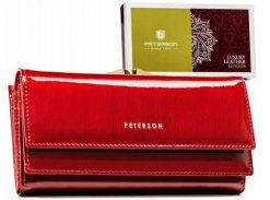 Portfel skórzany Peterson PTN 421028-SH czerwony. Czerwone portfele damskie Peterson, bez wzorów, ze skóry. Za 134.00 zł.