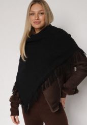 Czarny Trójkątny Szalik z Wiskozy i Bawełny z Frędzlami Vetirala. Czarne szaliki i kominy damskie Born2be, bez wzorów, z bawełny. Za 44.99 zł.