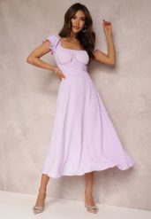 Fioletowa Sukienka o Rozkloszowanym Kroju z Wiązaniem Perolis. Fioletowe sukienki damskie Renee, m, bez wzorów, eleganckie, bez kołnierzyka, bez ramiączek, midi, rozkloszowane. W wyprzedaży za 90.99 zł.