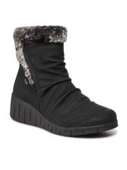 Rieker Botki Y1361-00 Czarny. Czarne botki damskie Rieker, ze skóry, bez obcasa, na słupku, bez zapięcia. Za 349.99 zł.