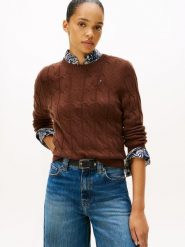 Tommy Hilfiger Sweter z dzianiny Kobiety Wełna brązowy, L. Brązowe swetry klasyczne damskie Tommy Hilfiger, l, z dzianiny, bez kołnierzyka. Za 649.95 zł.