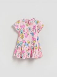 Wzorzysta sukienka - pastelowy róż. Czerwone sukienki dziewczęce Reserved, bez wzorów, z bawełny, bez ramiączek. Za 45.99 zł.