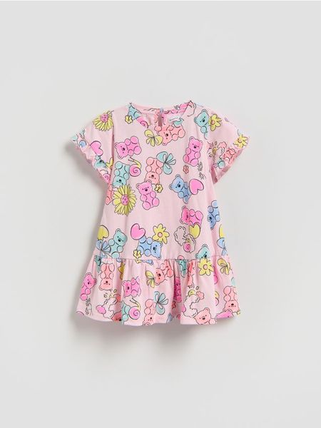 Wzorzysta sukienka - pastelowy róż. Czerwone sukienki dziewczęce Reserved, bez wzorów, z bawełny, bez ramiączek. Za 45.99 zł.