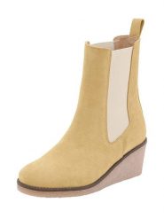 Heine Skórzane sztyblety w kolorze żółtym rozmiar: 38. Żółte botki damskie Heine, z nubiku, sportowe, bez obcasa, na koturnie, bez zapięcia. Za 110.95 zł.
