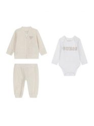 Guess Komplet bluza, body i spodnie dresowe H6BG05 K6014 Kremowy Regular Fit. Białe bluzy i bluzki niemowlęce Guess, z aplikacjami, z dresówki, bez ramiączek, bez kaptura. Za 284.99 zł.