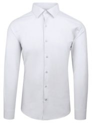 Wyszczuplona, Elegancka Koszula Męska - Victorio - Biała. Białe koszule męskie Victorio, m, bez wzorów, z bawełny, bez kołnierzyka, bez ramiączek. Za 149.00 zł.