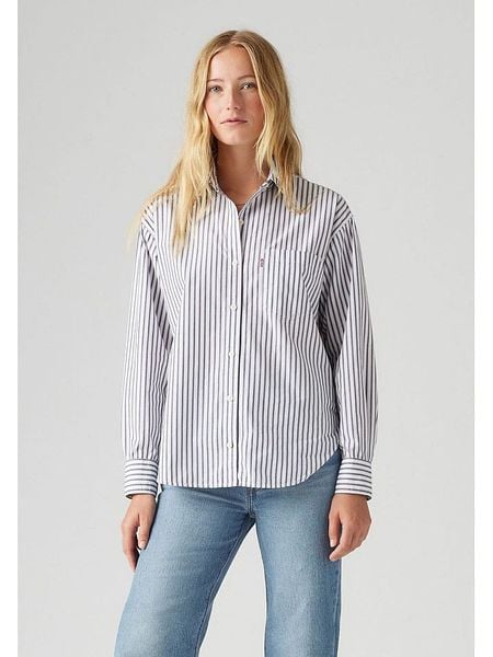 Levi's Koszula w kolorze biało-granatowym rozmiar: S. Białe koszule damskie Levi's, s, bez wzorów, z bawełny, bez kołnierzyka, bez ramiączek. Za 104.89 zł.