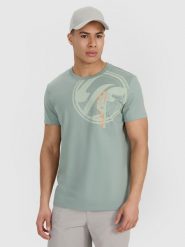 4F T-shirt regular z nadrukiem męski - oliwkowy XL. Brązowe t-shirty męskie 4f, m, bez wzorów, z bawełny, bez kołnierzyka. Za 59.99 zł.
