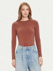 Guess Jeans Bluzka W4YI22 J1314 Brązowy Slim Fit. Brązowe bluzki damskie Guess Jeans, xl, z aplikacjami, z bawełny, bez ramiączek. Za 149.99 zł.