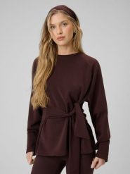 4F Bluza regular z wiązaniem i modalem damska - brązowa XL. Brązowe bluzy bez kaptura damskie 4f, xl, z dzianiny. Za 189.99 zł.