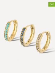 Atelier MIU Pozłacane kolczyki-kreole (3 szt.) z cyrkoniami rozmiar: onesize. Niebieskie kolczyki damskie atelier MIU, z cyrkonią, pozłacane. Za 52.99 zł.