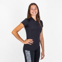 Koszulka krótki rękaw do gimnastyki w wodzie/aquabike damska Nabaiji Elo. Czarne bluzki sportowe damskie NABAIJI, bez wzorów, z elastanu, bez ramiączek. Za 69.99 zł.