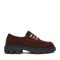 Półbuty JENNY. Brązowe półbuty damskie Jenny, bez wzorów, bez obcasa, na płaskiej podeszwie. Za 149.99 zł.