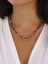 Luja Bijoux Pozłacany naszyjnik z kryształami i elementem ozdobnym rozmiar: onesize. Żółte naszyjniki damskie Luja Bijoux, metalowe. Za 109.26 zł.