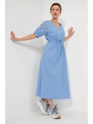 Josephine & Co Sukienka "Grazia" w kolorze niebieskim rozmiar: 42. Niebieskie sukienki damskie Josephine & Co, bez wzorów, z bawełny, bez kołnierzyka, bez ramiączek, midi. Za 195.99 zł.
