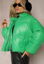 Zielona Pikowana Kurtka Puffer z Błyszczącym Wykończeniem Lonelia. Zielone kurtki damskie Renee, m, bez wzorów, bez kaptura. Za 139.99 zł.