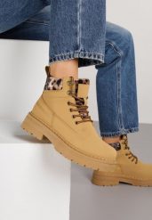 Brązowe Trapery ze Wstawkami we Wzór Vetiara. Brązowe trapery damskie Renee, z dzianiny, bez obcasa. Za 109.99 zł.