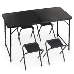 Stół turystyczny składany z krzesłami aluminiowy czarny 120x60x55/62/70 cm 5el. Czarne walizki Vilde, bez wzorów. W wyprzedaży za 178.90 zł.