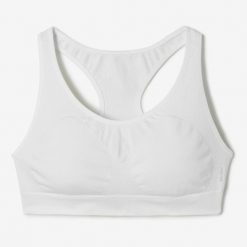 Stanik sportowy Decathlon. Czarne biustonosze sportowe damskie KALENJI, bez wzorów, z elastanu. Za 29.99 zł.