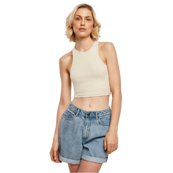 Damska koszulka typu tank top Urban Classics Cropped GT. Białe bluzki damskie Urban Classics, bez wzorów, prążkowane, bez kołnierzyka. W wyprzedaży za 39.00 zł.