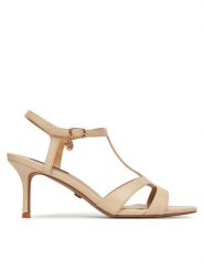 Nine West Sandały 22154A Beżowy. Brązowe sandały damskie Nine West, bez wzorów, z materiału, bez obcasa, na szpilce. Za 183.99 zł.