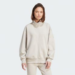 Bluza Soft Lux Loose Full-Zip. Brązowe bluzy bez kaptura damskie Adidas, l. W wyprzedaży za 216.38 zł.