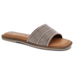 Różowe Klapki Tamaris Eleganckie Buty Damskie Na Lato. Czerwone klapki damskie Tamaris, bez wzorów, ze skóry, bez obcasa, na obcasie. Za 169.00 zł.