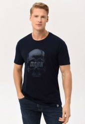 T-shirt z nadrukiem, Comfort Fit, T-SKULL. Niebieskie t-shirty męskie Volcano, l, bez wzorów, z bawełny, bez kołnierzyka. Za 69.99 zł.