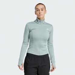 Kurtka Optime Essentials Full-Zip. Zielone kurtki damskie Adidas, bez wzorów, bez kaptura. Za 219.00 zł.