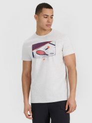 4F T-shirt regular z nadrukiem męski - szary XXL. Szare t-shirty męskie 4f, m, bez wzorów, z bawełny, bez kołnierzyka. W wyprzedaży za 39.99 zł.