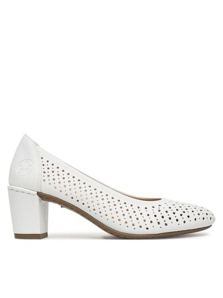 Rieker Czółenka CEO-41057-80 Biały. Białe czółenka damskie Rieker, bez wzorów, z materiału, bez obcasa. Za 289.99 zł.