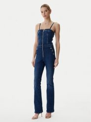 Guess Kombinezon W6RD0I D6883 Niebieski Regular Fit. Niebieskie kombinezony damskie Guess, z aplikacjami, z bawełny, bez kołnierzyka, bez ramiączek. Za 859.99 zł.